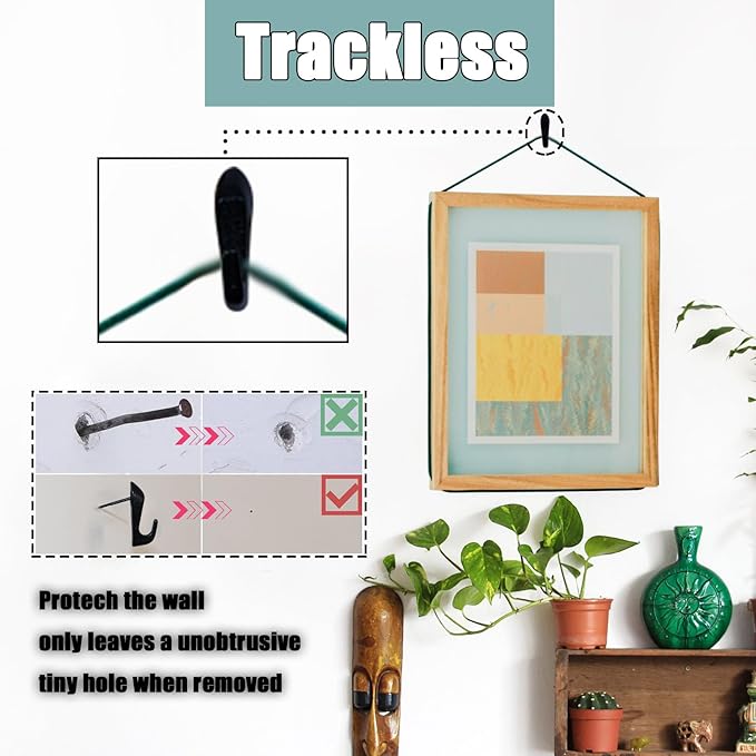 30 PCS Picture Hanging Nails Thumb Tacks for Wall Hangings, Heavy Duty Push Pins Wall Hooks for Drywall Cork Board, Picture Hanging Kit with Nails Black