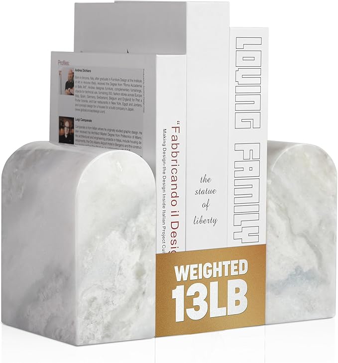 Koville African Natural Marble Bookends for Shelves, Non-Slip Book Ends, 13LBS Ultra Heavy Duty Marble Book Holder Organizer, Apartment Decor for Movies/CD/Video Games(Namib Fantasy)