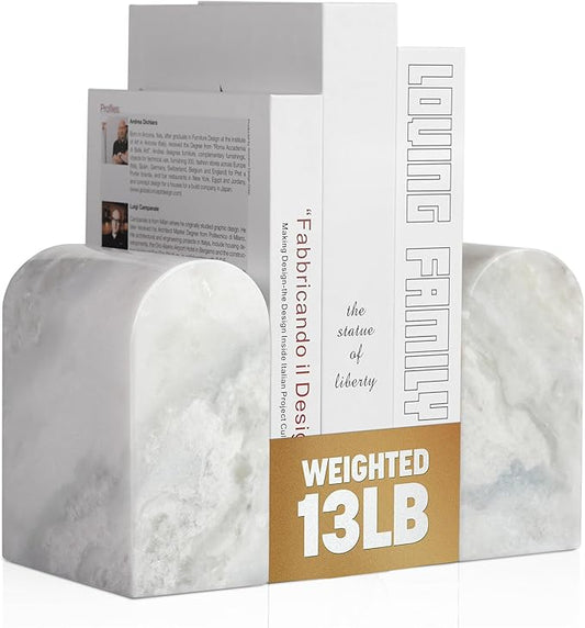 Koville African Natural Marble Bookends for Shelves, Non-Slip Book Ends, 13LBS Ultra Heavy Duty Marble Book Holder Organizer, Apartment Decor for Movies/CD/Video Games(Namib Fantasy)