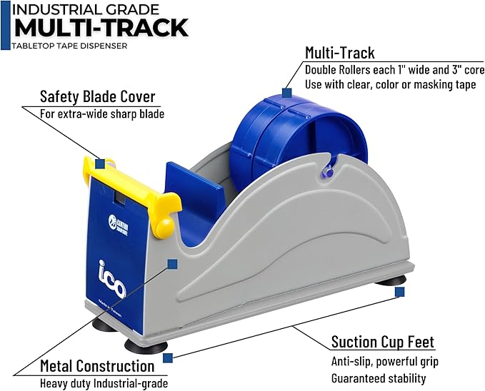 ICO by Excell Twin Premium Wide Metal Multi-Roll Desktop Tape Dispenser, ET-12271, 2 inch Wide, 3 inch Core