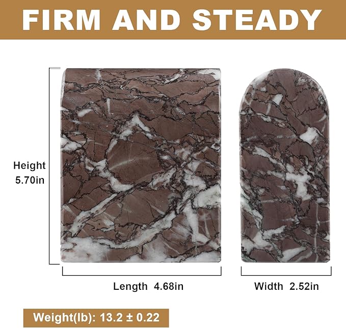 Koville Turkish Natural Marble Bookends for Shelves, Decorative Book Ends, 13lbs Heavy-Duty Marble Book Holders, Bookshelf Apartment Decor for Normal Books/CD/Video Games(Leopard)