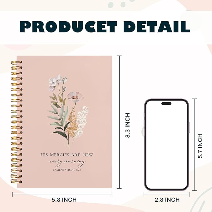 BearCake Orange Bible Christian Journals Floral Notebooks for Women Note Taking,Prayer Journal for Women, His Mercies are New Every Morning,Bible Study Journal for Women 5.5x8.3