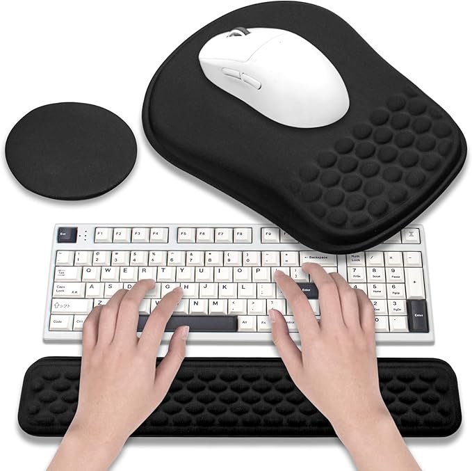 3-in-1 Ergonomic Mouse Pad and Keyboard Wrist Rest Set, Memory Foam Arm Rest with Massage Design and Non-Slip PU Base for Typing Pain Relief/Office/Home