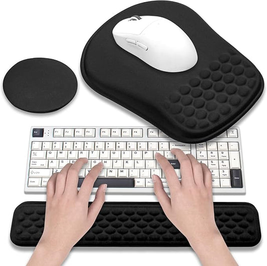3-in-1 Ergonomic Mouse Pad and Keyboard Wrist Rest Set, Memory Foam Arm Rest with Massage Design and Non-Slip PU Base for Typing Pain Relief/Office/Home