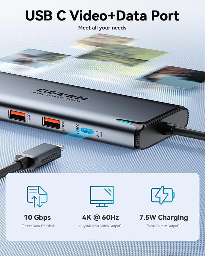 QGeeM USB C Hub,8 in 1 Extender Splitter with Single 8K,Dual 4K@60Hz HDMI,Multiport USB C to Ethernet Adapter for Type C Device,USB A 10Gbps Data,PD100W-M1/M2 only 1 Display