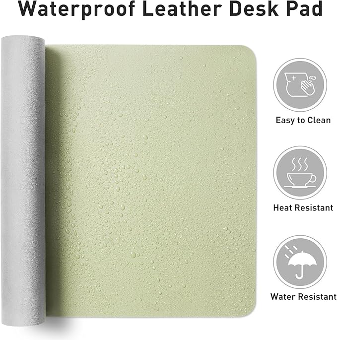 Aothia Faux Leather Desk Mat – Large Mouse Pad, Non-Slip PU Leather Blotter, Waterproof Writing Surface for Office and Home (Grass Green, 47.2" x 23.6")