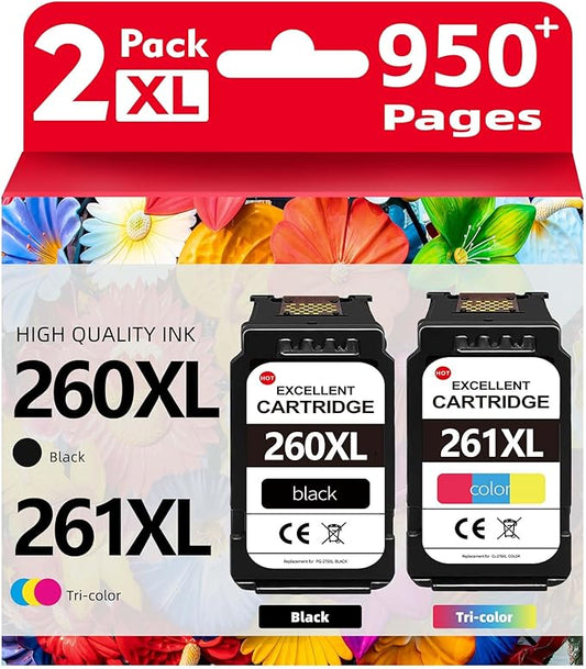 Compatible - Canon 260 and 261 Ink Cartridges Replacement for Canon Ts6420a Ink Cartridges Pg-260 Black Cl-261 Color 260xl 261xl High Yield Work for Pixma Ts6420a Ts6420 Ts6400 Ts5320 Tr7020a