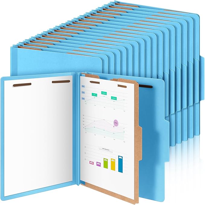 Skyygemm 48 Pcs Classification Folders Letter Size, 1 Divider Pressboard File Folder with Fasteners, Expanding File Organizer Bulk for Teachers, Clergy, Office, Church, Christmas Donations (Blue)