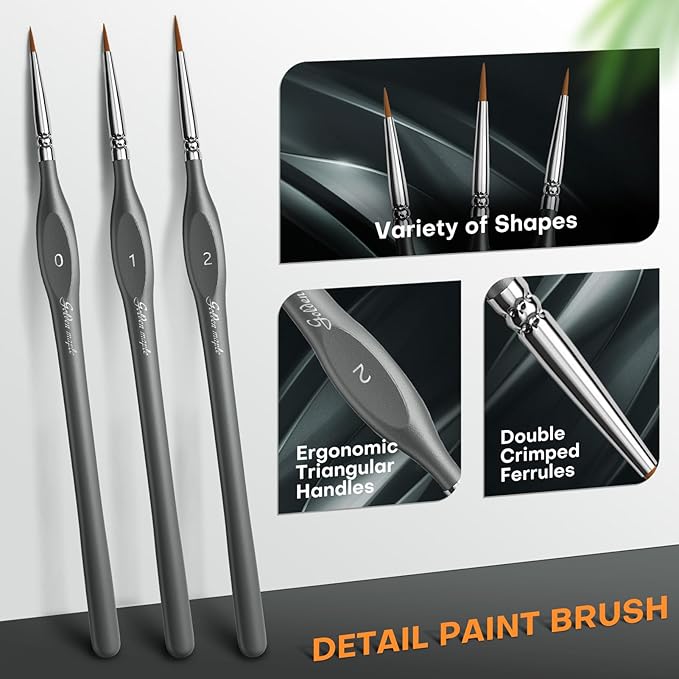 Golden Maple Miniature Paint Brushe 15pcs - Micro Detail Paint Brush Set, Small Fine Model Brushes for Acrylic, Watercolor & Paint by Number, Figurine - Gray, Size 0 1 2