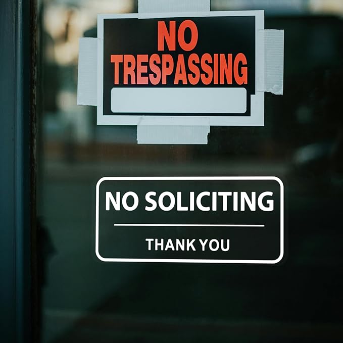 No Soliciting Sign for House Business Sign 3x7 Inch for Front Door Window Sticker Home Office Waterproof UV Proof Vinyl Transparent Decal 5 Pack