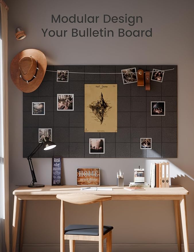 Large Felt Bulletin Board 48" x 36" Cork Board Alternative-12 Pack with 70 Safe Removable Adhesive Tabs, Cork Boards for Walls Cork Board for Home Office Classroom Pin Board-Charcoal Gray