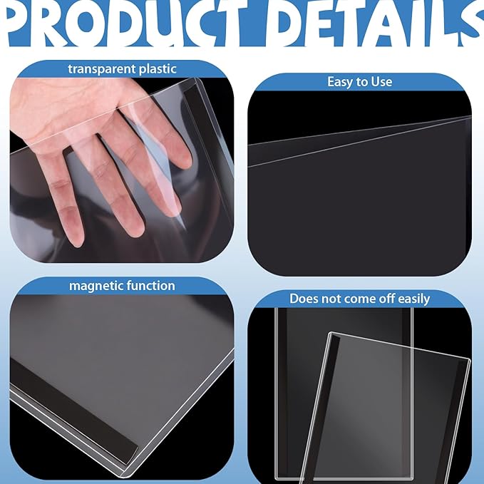 6 Pack 8.5'' x 11'' Rigid Magnetic Paper Holders, Hard Plastic Letter Size Clear View Page Sleeves Protectors Document Frames Reusable Magnetic Sign Holder for Home Office Store Displays