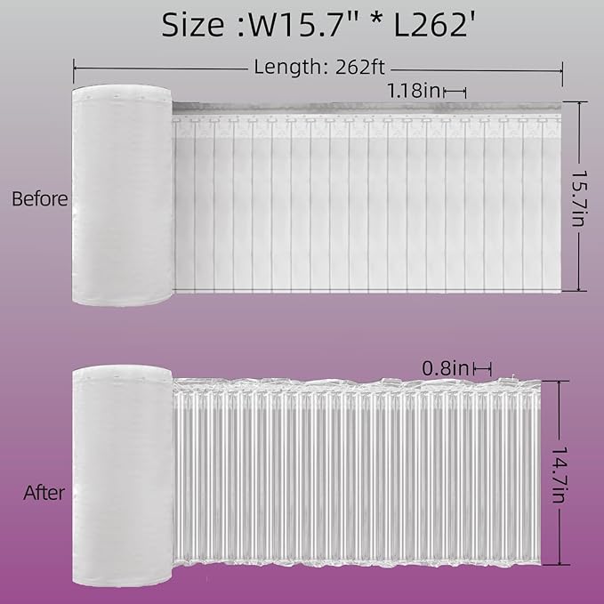 Large Bubble Cushioning Wrap 15.7" x 262 Ft Inflatable Air Pillow for Shipping Packing Moving Heavy Duty Eco-Friendly Packing Supplies for Fragile Items with Pump, Glass Bottle Packaging