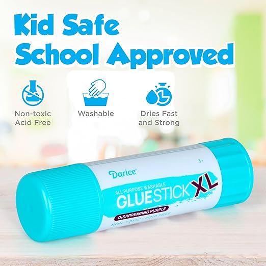Darice Giant Disappearing Purple Glue Sticks, Large 115-gram Jumbo XL Glue Stick - Dries Clear, Washable, Non-Toxic - Classroom School Supplies - 6 Pack 4.05oz