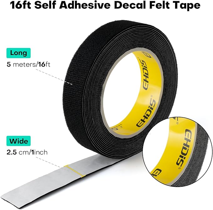 EHDIS 2 Roll Self-Adhesive Felt Strips Tape Customizable Uncut Wrap Squeegee Buffer for Squeegee Edge Wrapping, 1” Inch x 16 ft Roll, Furniture Scuff Pads to Protect Floor (Black)