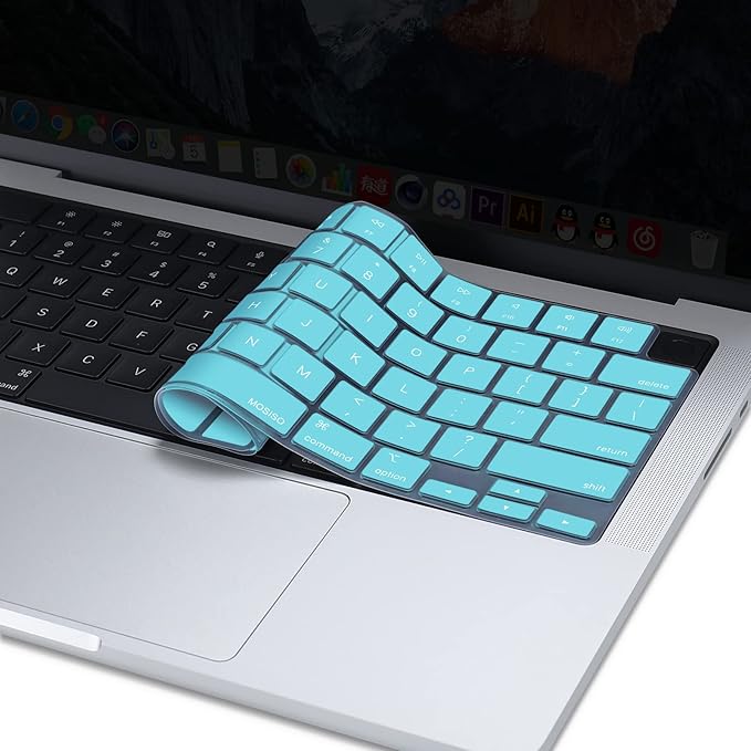 MOSISO Keyboard Cover Skin Compatible with MacBook Air 15 inch M3 A3114 M2 A2941/Air 13.6 A3113 A2681/Pro 14/16 M4 M3 M2 M1, Turquoise