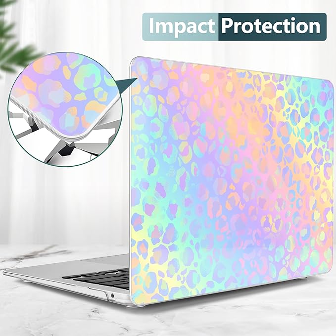 DONGKE for MacBook Air 13 Inch Case 2021-2018, Compatible with A2337 M1 A2179 A1932 Support Retina Display & Touch ID, Hard Shell Plastic Cover with Keyboard Skin - Leopard Print