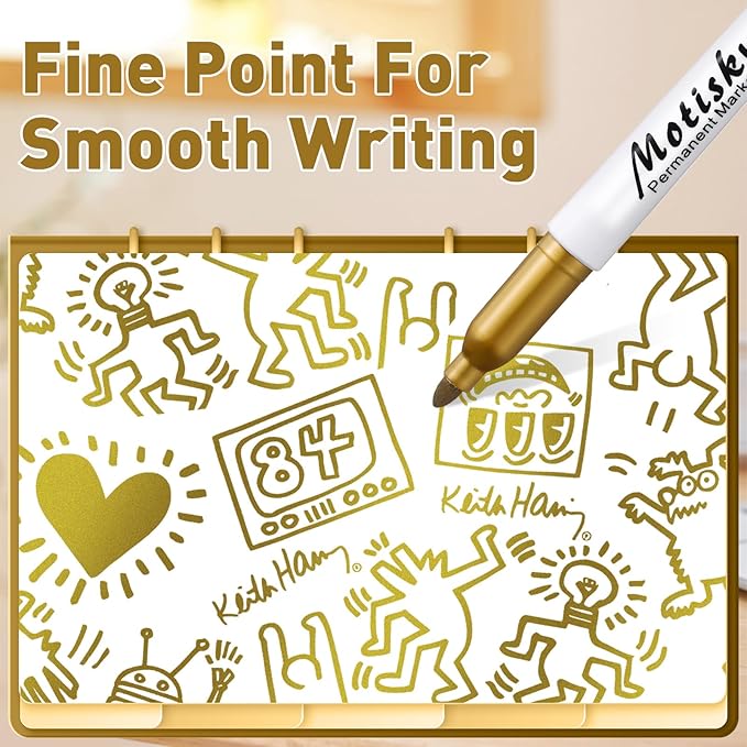 120 Pcs Metallic Permanent Markers Bulk Metallic Marker Pens Set Fine Point Metallic Markers Fine Tip Paint Markers for Gift Card Making, Artist Illustration, Industrial Marking (Gold)