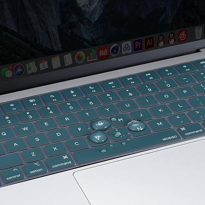 MOSISO Keyboard Cover Skin Compatible with MacBook Air 15 inch M3 A3114 M2 A2941/Air 13.6 A3113 A2681/Pro 14/16 M4 M3 M2 M1, Deep Teal