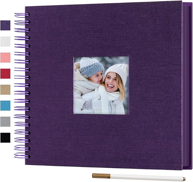 10 x 10 Inch DIY Scrapbook Photo Album with Cover Photo 80 Pages Hardcover Craft Paper Photo Album for Guest Book, Anniversary, Valentines Day Gifts (Purple, 10 x 10 inch)