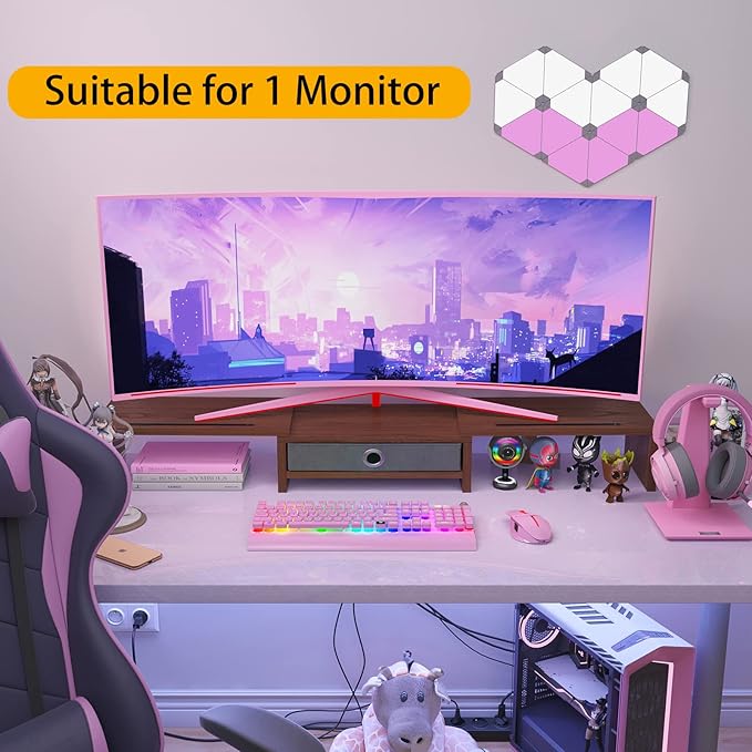 WESTREE Dual Monitor Stand Riser with Drawer - Adjustable Length and Angle, 2 Phone Hold, Desktop Organizer for Computer/Laptop/PC/Printer