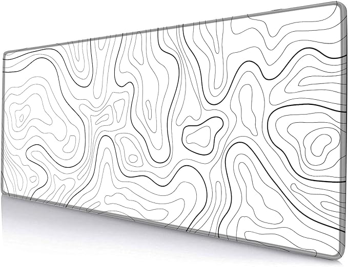 Mouse Pad Large, Extended XL Gaming Mousepad, Non-Slip Rubber Base Minimalist Keyboard Mouse Mat Desk Pad for Work, Game, Office, Home, 31.5 x 11.8 in, White Topographic Map Lines