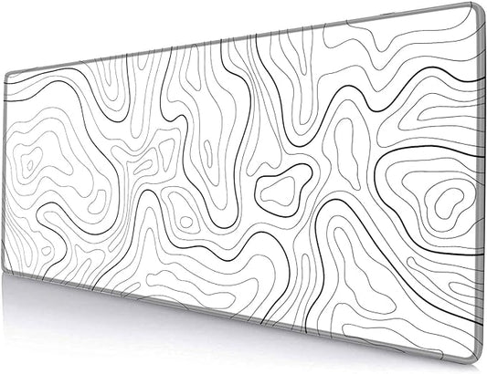 Mouse Pad Large, Extended XL Gaming Mousepad, Non-Slip Rubber Base Minimalist Keyboard Mouse Mat Desk Pad for Work, Game, Office, Home, 31.5 x 11.8 in, White Topographic Map Lines