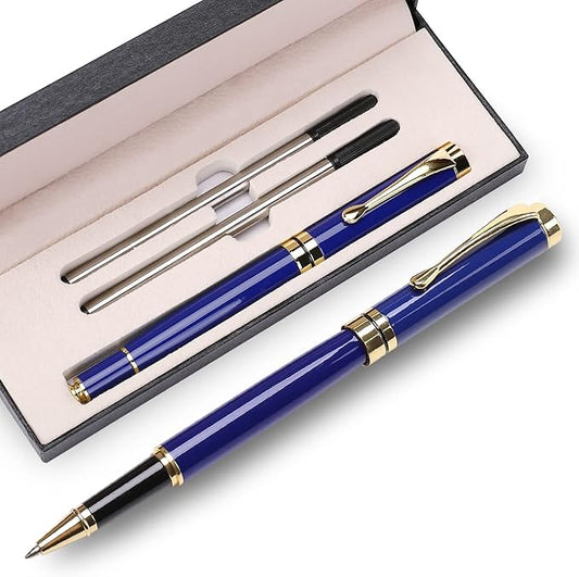 YIVONKA Luxury Ballpoint Pens Best Ball Pen Gift Set for Men & Women Professional Executive Office Nice BallPens Classy Gift Box Ballpoint Black Refill Line width 0.5mm (Blue Gold)