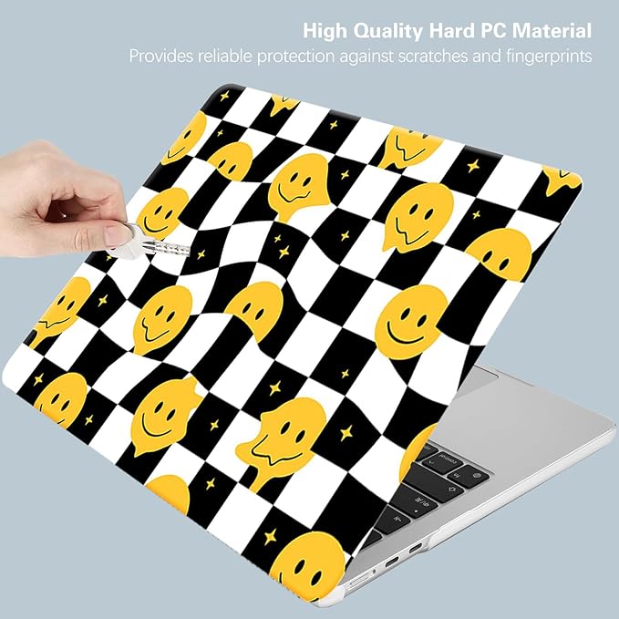 KEROM Compatible for MacBook Air 13 inch Case 2025 M4, 2024-2022 M3 M2 A3240 A3113 A2681, Cute Sleek Aesthetic Plastic Hard Shell with Keyboard Cover for Mac Air 13.6 inch Case, Checkered Smiley Face