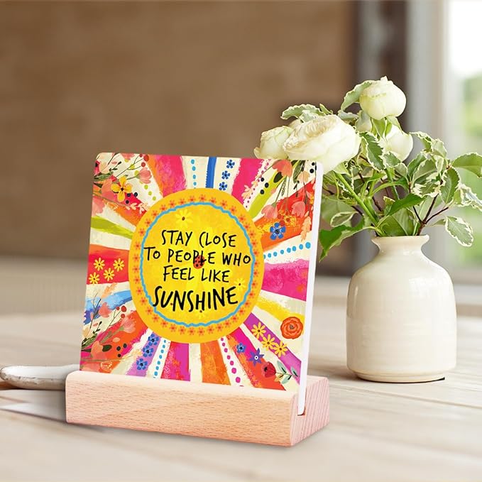 Inspirational Gifts for Teen Girls Women Birthday Christmas-Encouragement Gift Cheer Up Gifts for Friends-Sunshine Desk Decor-Stay Close to People Who Feel Like Sunshine Sign Ceramic Plaque