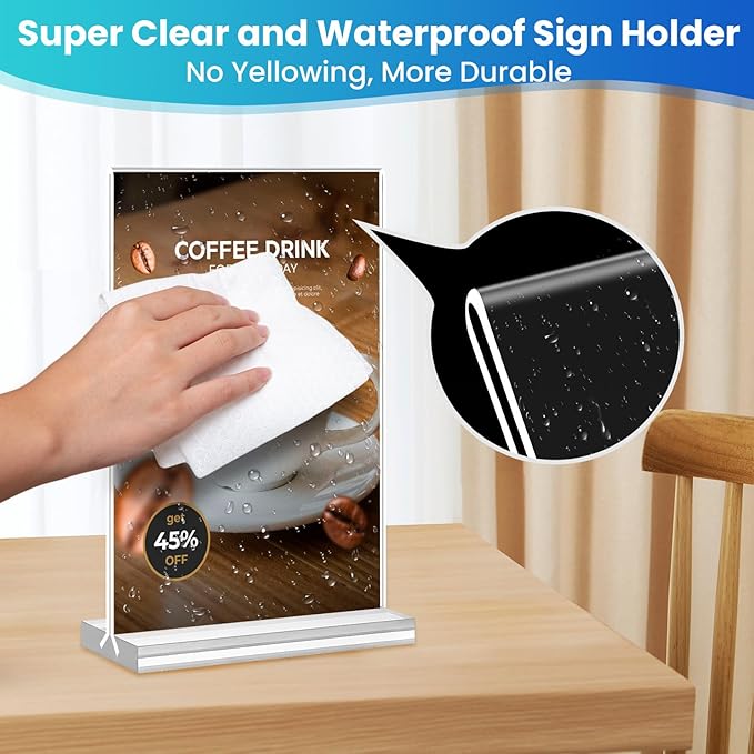 Acrylic Sign Holder 8.5x11, 8Pack Clear TableTop Sign Holder-Sided, Plastic Flyer Display Holder with Vertical Base, Clear Flyer Stand Menu Table Display Holders for Restaurants Office Store Show Fair