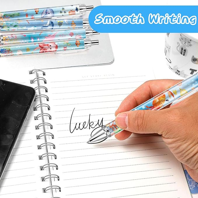 10 PCS Under Sea Ballpoint Pens Retractable Fish Shark Pens Under The Sea Party Favors with 1mm Black Ink Replaceable Ballpoint Pen Refill for Kids Birthday School Office Supplies(Under Sea，10)