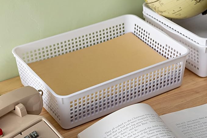 A4 Size Plastic Storage Basket,Desktop File Paper Letter Organizer Tray, 6-Packs (White)
