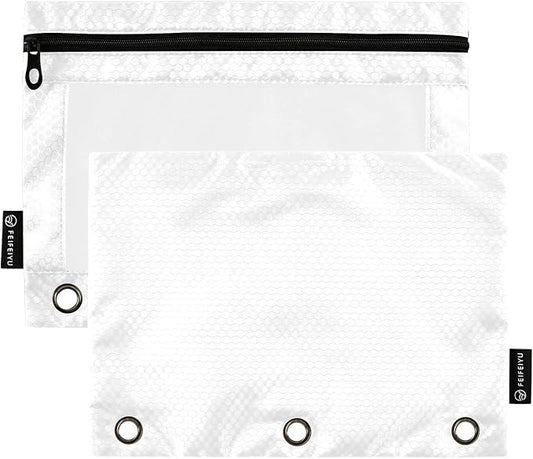 Gredecor Binder Pencil Pouch 3 Ring White Zipper Pencil Pouches Case 2 Pack Clear Binder Organizer for School Office
