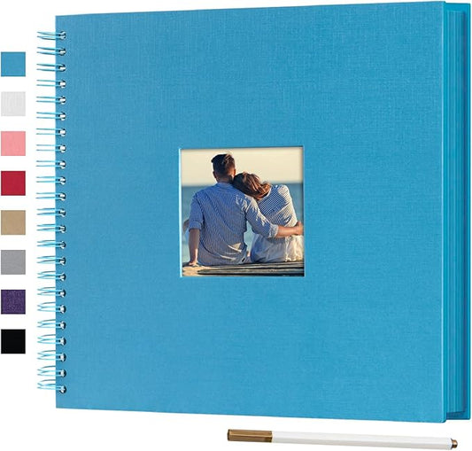 12 x 12 Inch Large DIY Scrapbook Photo Album with Window Design Cover 80 Pages Craft Paper Memory Book for Weeding Anniversary Travel and Baby (Blue)