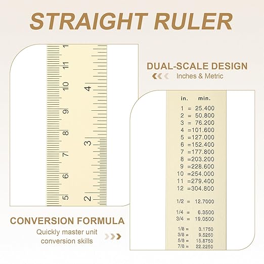 HARFINGTON 2pcs Metal Straight Ruler 30cm Metric SAE Aluminum Alloy Measuring Rulers Scale Tool with Hole for Measure Study Reading Classroom Office, White