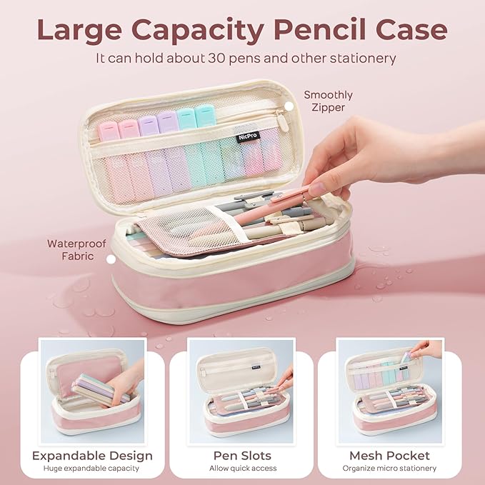 Nicpro 38PCS Aesthetic School Supplies, Cute Mechanical Pencils 0.5, 0.7, 0.9 & 2.0 mm with 564PCS Lead Refills, Pastel Mechanical Pencil Set for Students Girls Writing Drawing Drafting - Pink Case