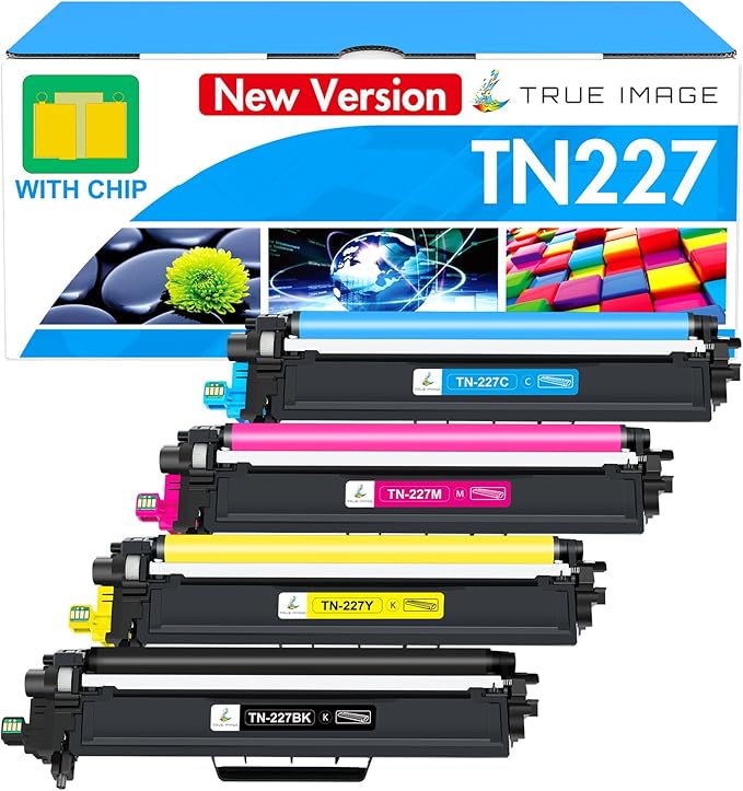 TN227 TN-227BK/C/M/Y High Yield Toner Cartridge 4 Pack: Compatible for Brother TN223 TN-223BK/C/M/Y TN-227 TN 227BK/C/M/Y 227 for HL-L3270CDW HL-L3210CW MFC-L3770CDW HL-L3290CDW MFC-L3750CDW Printer