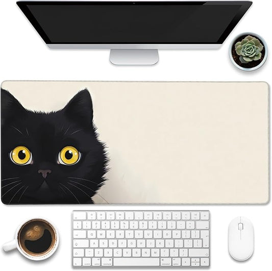 Desk Pad,Black Cat Desk Mat,Cute Cat Large Gaming Mouse Pad for Desk,Extended Big Computer Keyboard Mouse Pad with Non-Slip Base and Stitched Edge,35.4"x15.7"