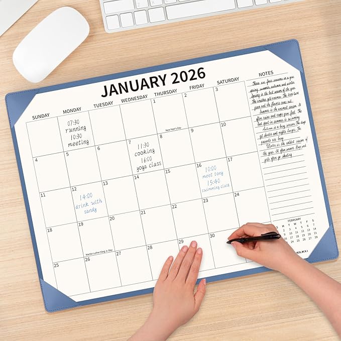 Desk Calendar 2025-2026 Large 22x17, July 2025-December 2026, 18 Months Big Desk Pad Calendar with Desktop Mat and Plastic Cover for Home Office School Planning, Blue