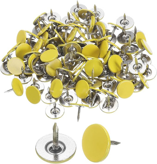 uxcell 100Pcs Upholstery Tacks, 11mmx10mm Flat Head Thumb Tack Decorative Furniture Nails Push Pins for Furniture Sofa Headboards, Yellow