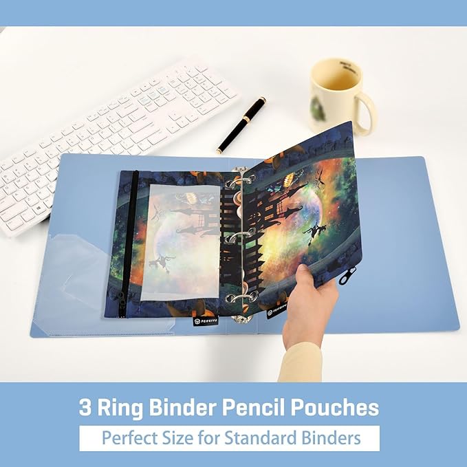 ZAZYXTJ Personalized Halloween Binder Pencil Pouchs 3 Ring with Zipper Clear Window Office Organizers bag for School Students Teacher Supplies 2 Pack