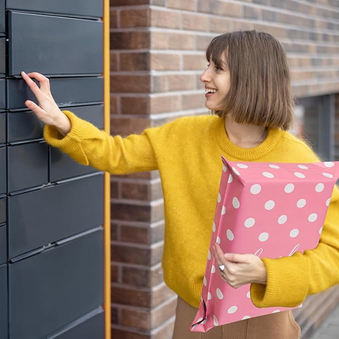Thank You Poly Mailers 10x13 Inch 25 Pcs - Pink Dots printed Shipping Bags, 2.4mil Thickness, Waterproof and Tear Resistant Mailing Envelopes, Self-Sealing Packaging Bags for Small Business