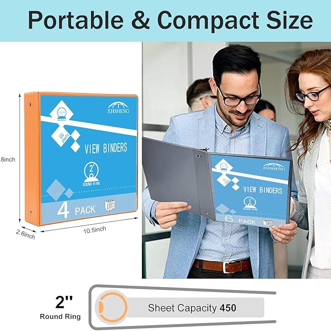 4 Pack 1.5 Inch 3 Ring Binder with Pockets - Extra Durable Round Ring Binders for 8.5" x 11" Paper, PVC-Free， School & Office Supplies, Assorted Colors