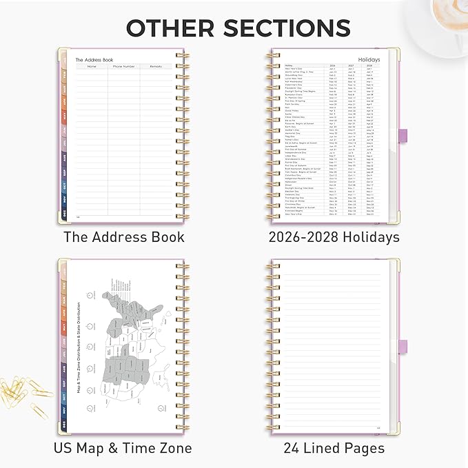 RETTACY 2026 Planner, Weekly and Monthly, Medium Size (5.7" x 8.3"), Jan - Dec 2026, Agenda, Calendar, 12 Month Tabs, Hardcover, 100 GSM Thick Paper, Spiral-bound (Lilac)