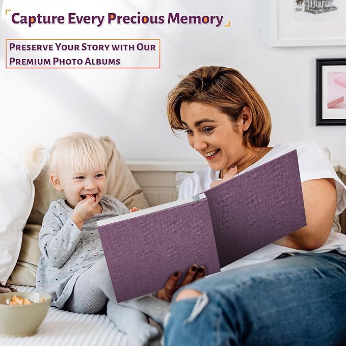 Photo Album Self Adhesive Scrapbook,60 Pages Large Photo Book for 4x6,5x7,8x10 Pictures,DIY Album for Baby Wedding Family Travel Birthday,with Metallic Pen and Scraper