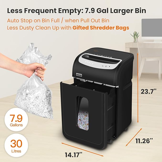 Paper Shredder for Home Office Heavy Duty with 60 Mins Running with US Patented Cutter,Shred CD/Card with Extra Large Bin,AUTO Jam Proof(ETL) (25-Sheet Cross Cut)