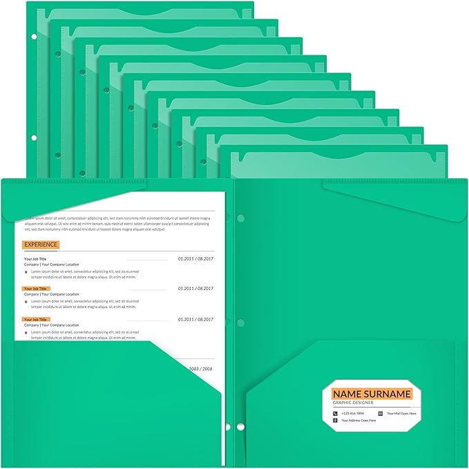 Henoyso 36 Pack Plastic Folders with 3 Holes and 2 Pockets, Green, File Folder