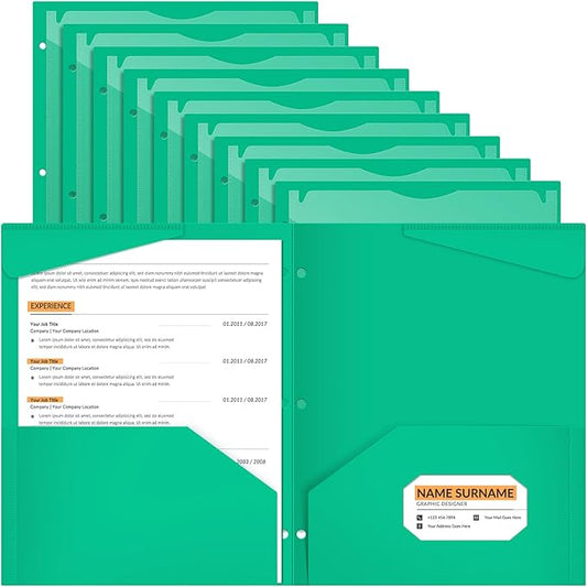 Henoyso 36 Pack Plastic Folders with 3 Holes and 2 Pockets, Green, File Folder