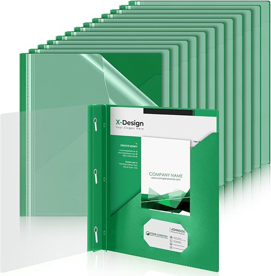 Teling 24 Pcs Clear Report Cover with 3 Prongs, Plastic Report Presentation Folders 90 Sheet Capacity Resume Document Covers for School Office(Green)